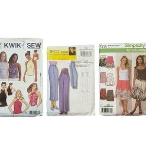 Patterns Lot of 3 Tops Pants Skirts Simplicity Butterick & Kwik Sew Uncut New